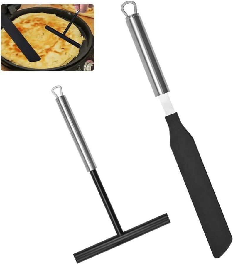 Pannenkoekenroller Set Crêpe Strooier Spatel Keuken Benodigdheden Roestvrij Staal Siliconen Lange Handgreep Zwart