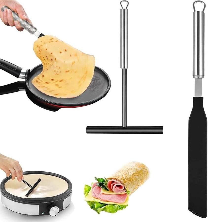 Pannenkoekenset 2-delig Keukengerei set Pannenkoeken maken Roestvrij staal Complete set Meerkleurig