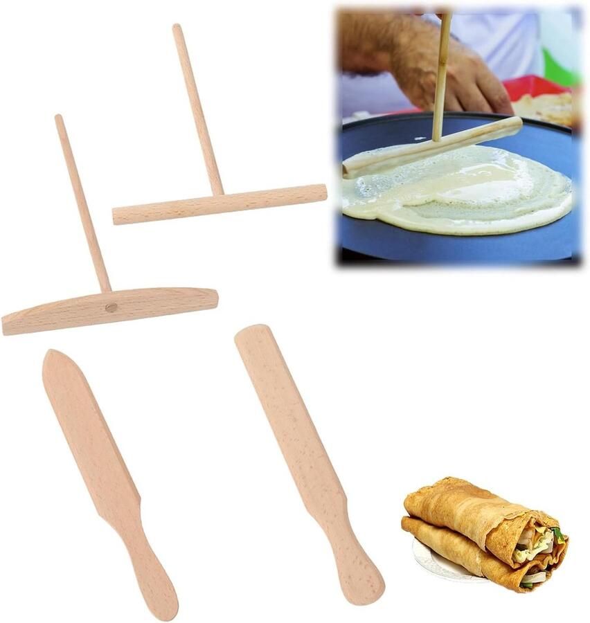 Pannenkoekenset Beukenhout Crêpes Spatels Pannenkoeken Bakken 4-delige Set 12 x 165 cm Natuurlijk Hout - Foto 2