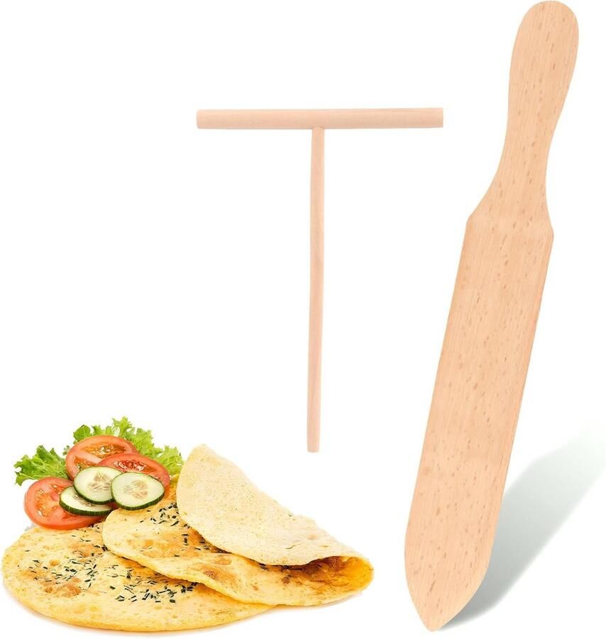 Pannenkoekenset Crêpe gereedschap Pannenkoeken maken Natuurlijk bamboe 2 stuks Beige