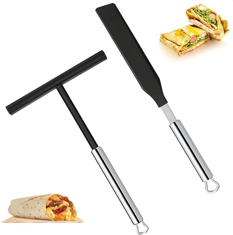 Pannenkoeken Spatel Set Crêpe Gereedschap Pannenkoeken Bakken Non-stick Coating 342 cm Spatel Zilver