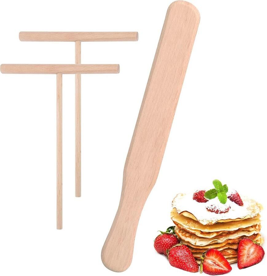 Pannenkoekenspreider en Deegverdeler Set 3 Stuks met Houten Spatel