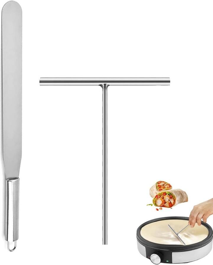 Pannenkoekenverdeler Set 2 Stuks Roestvrij Staal Pannenkoekenspatel Deegverdeler voor Pannenkoeken Crêpes en Omeletten