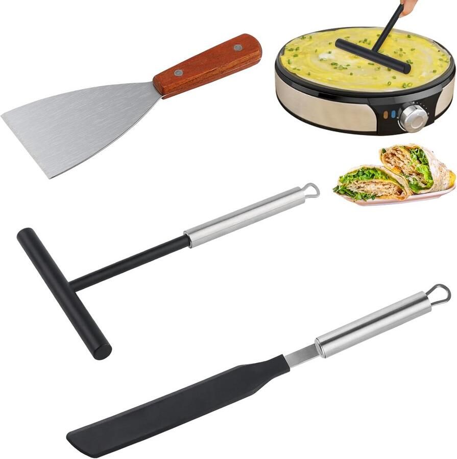 Pannenkoekenverdeler Set Bakgereedschap Keuken Gelijkmatig Verdelen Roestvrij Staal 3 Delig Zilver Zwart