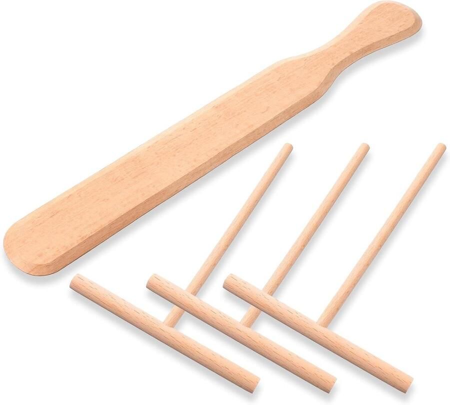 Pannenkoekenverdeler Set Crêpe Gereedschap Deeg Gelijkmatig Verdelen Natuurlijk Beukenhout 4 Delig Houtkleur
