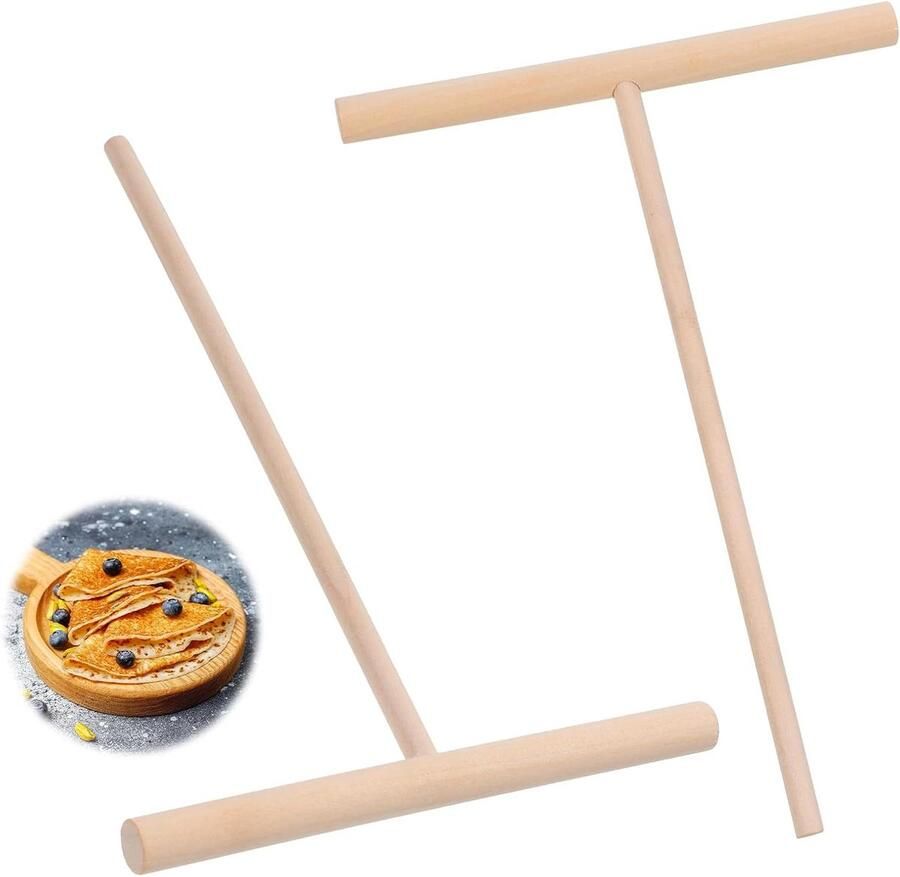 Pannenkoekenverdeler Set Deegspreider T-vorm Crêpes Maken Natuurlijk Beukenhout 2 Stuks Houtkleur