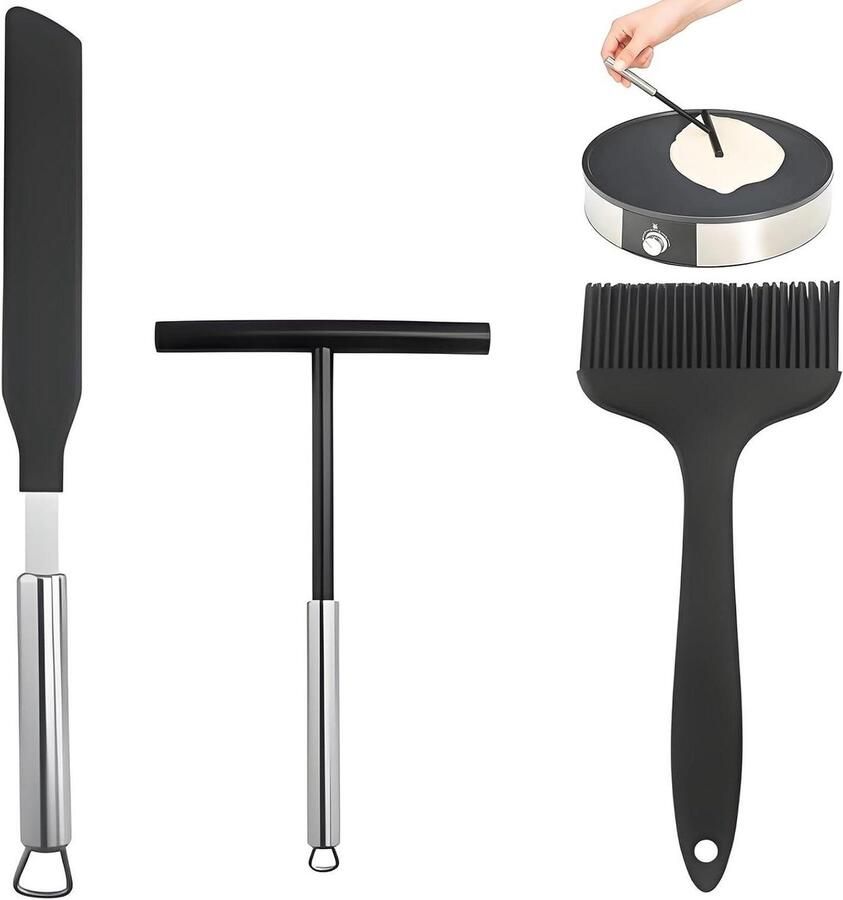 Pannenkoekenverdeler Set Keuken Gadgets Bakken Thuis 3 Delig 20 cm Zwart