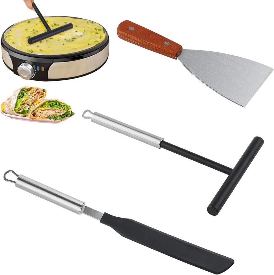 Pannenkoekenverdeler Set Spatel Set Bakken en Koken Roestvrij Staal 3 Delig Zilver
