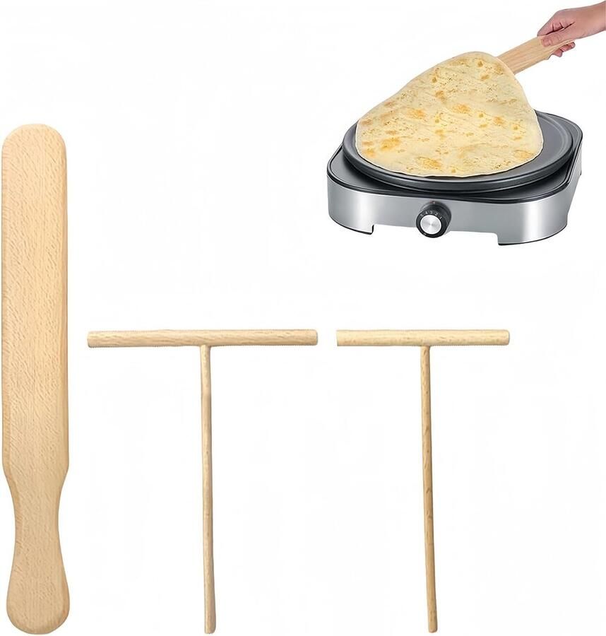 Pannenkoekenverdelers 3 stuks Crêpes wenteler Deeg verdelen T-vorm ontwerp Houtkleur