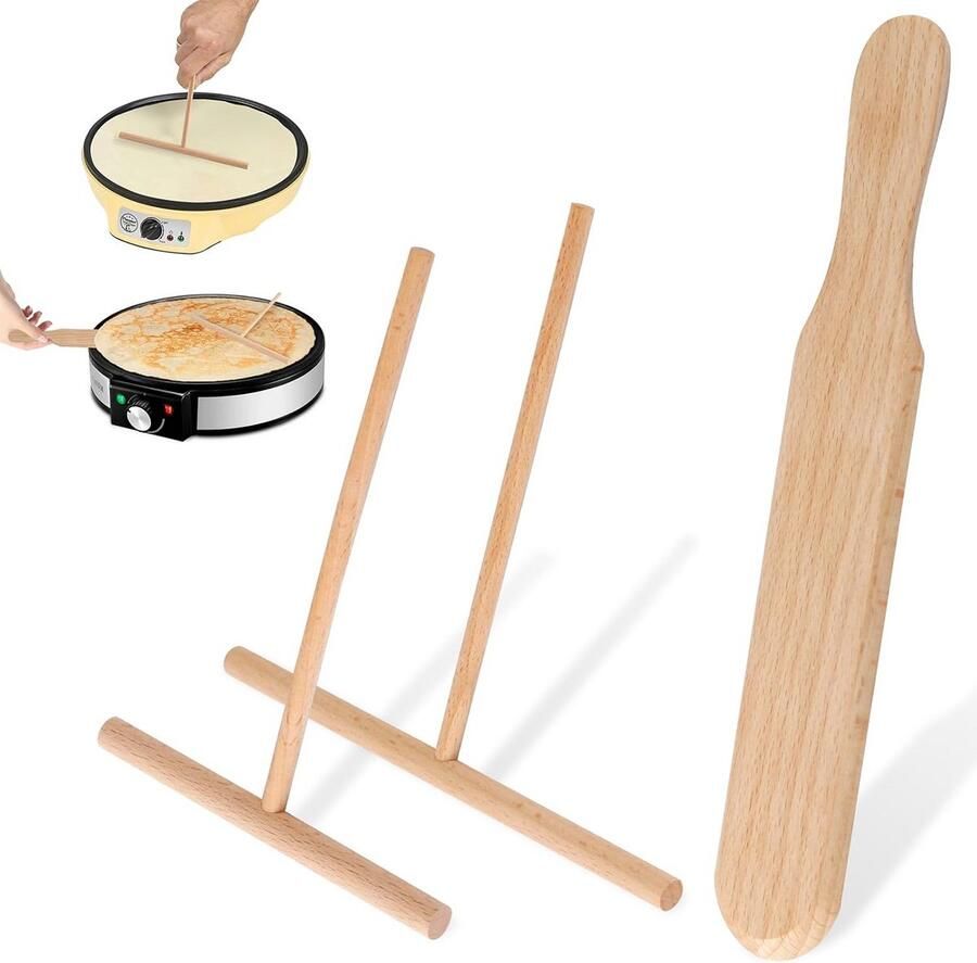 Pannenkoekenverdelers Deeg spatels Pannenkoeken bakken Krasvrij beukenhout 3 stuks Houtkleur