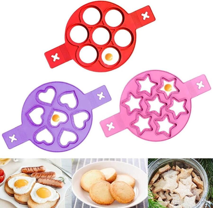 Pannenkoekenvorm Set Omeletmaker Bakvorm Ontbijt Maken 3 Verschillende Vormen 37 x 228 cm Roze Paars Rood