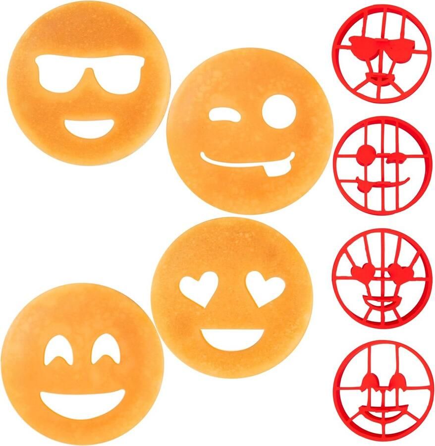 Pannenkoekenvormen & Eierringen Set (4 stuks) Herbruikbare Siliconen Smiley Gezichtjes voor Pannenkoeken en Gebakken Eieren