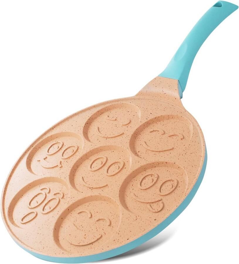 Pannenkoekpan 26cm met 7 sleuven en smiley gezichten Lichtgewicht antiaanbaklaag en inductie geschikt