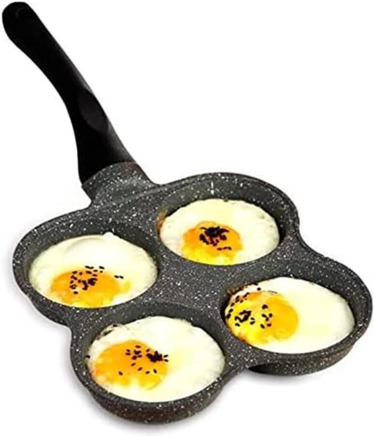 Pannenkoekpan 4-Vaks Ontbijtpan Omeletpan Ontbijt Maken Antiaanbaklaag 36.5 cm Zwart