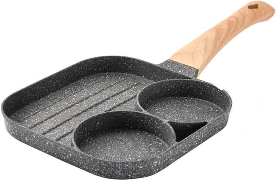 Pannenkoekpan met Anti-aanbaklaag Eierkoekenpan Bakplaat Ontbijt Maken Dubbele Gat Ontwerp 38 cm Lengte Zwart