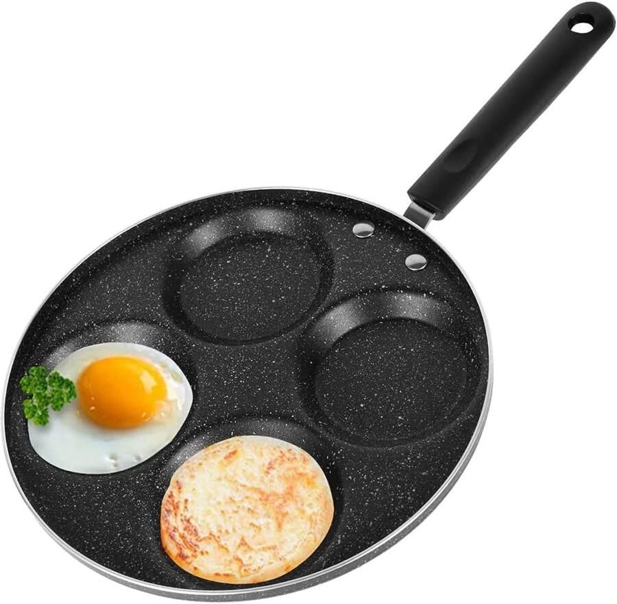 Pannenkoekpan Met Antiaanbaklaag Eierkoekenpan Gebakken Eierpan Ontbijt Maken 4 Gaten Ontwerp 41 cm Lengte Zwart