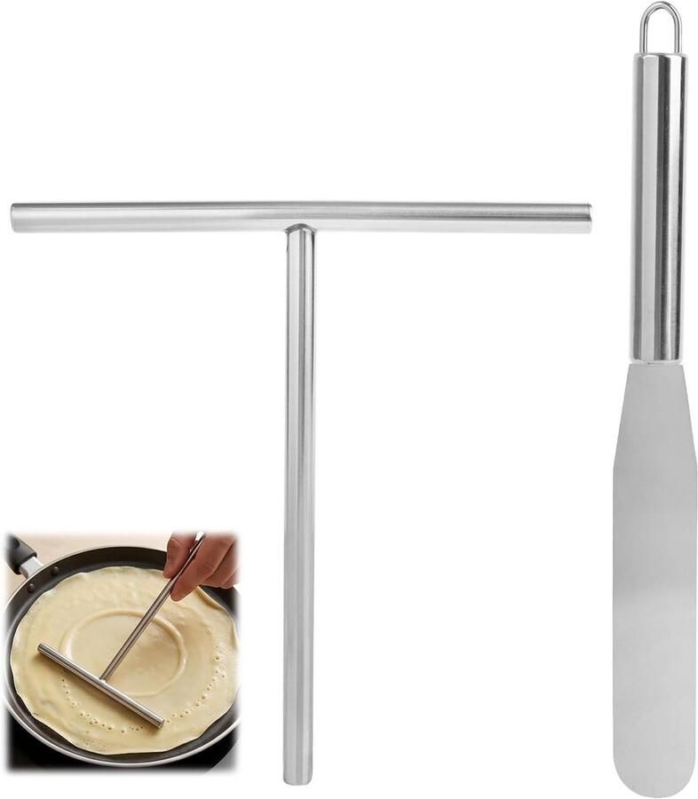 Pannenkoekspatel Set Crêpespatel Omeletspatel Eten Bereiden Roestvrij Staal 2 stuks Zilver