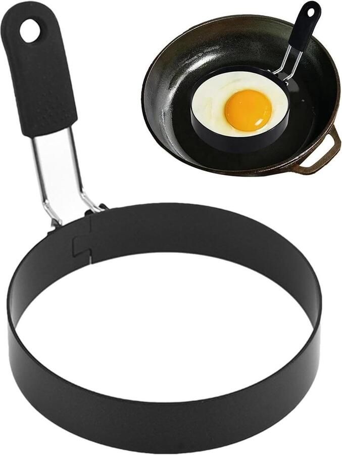 Pannenkoekvorm Omeletring Ei ring Ontbijt Maken Opvouwbaar Ontwerp 9.5 x 9.5 x 1.2 cm Zilver
