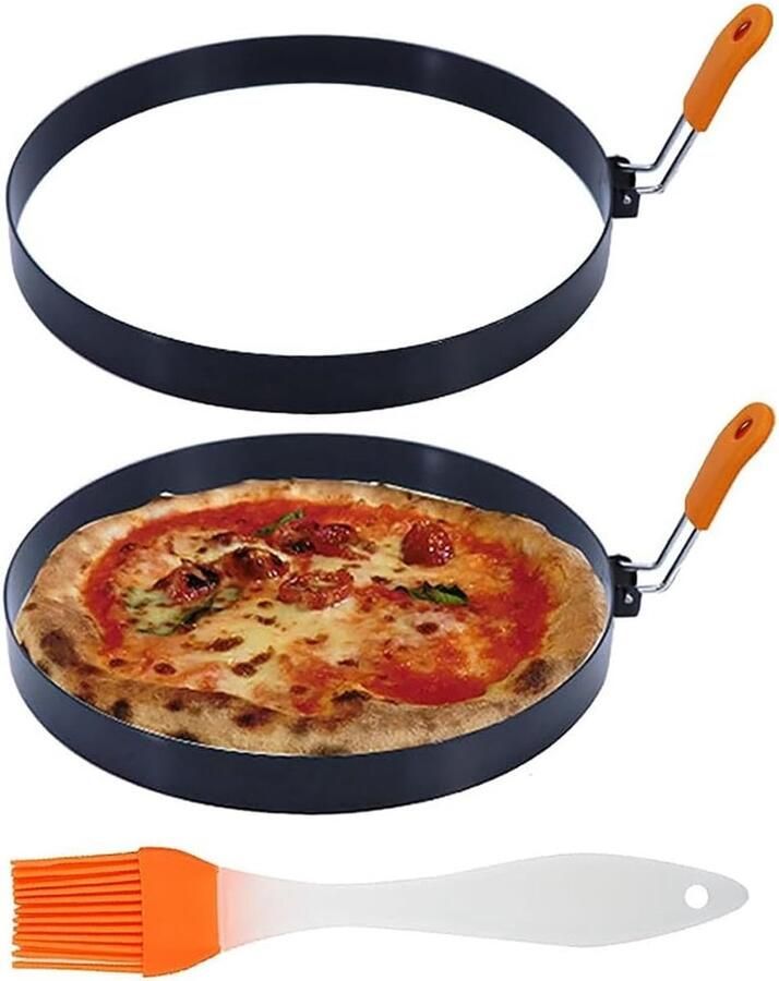 Pannenkoekvorm RVS Omeletring Ei Ring Ontbijt Maken Met Siliconen Handvat 20 cm Diameter Zwart