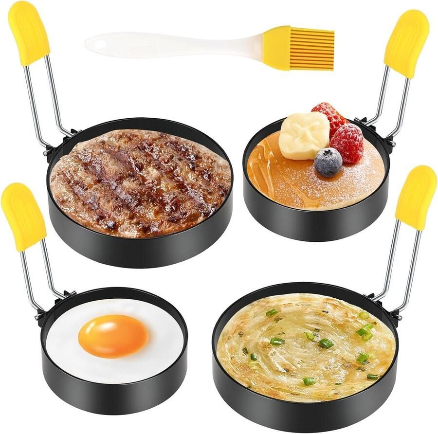 Pannenkoekvorm Set Eiervormen Keuken Ontbijt Maken Anti-aanbaklaag 4 Delig Zilver