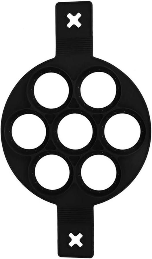 Pannenkoekvorm Silicone Omelet Ring Ontbijt Maken Met Handvatten 7 Gaten Zwart