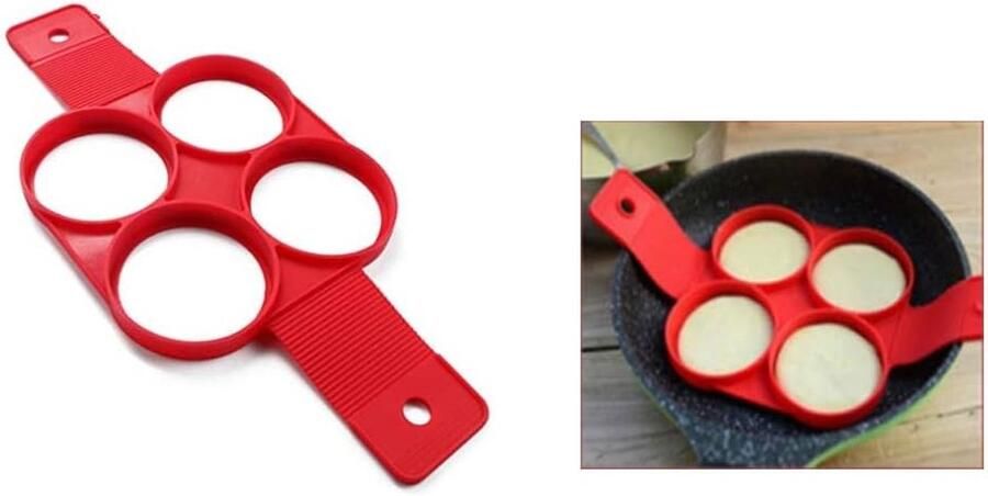 Pannenkoekvorm Silicone Omeletmal Eierring Ontbijt Maken Antiaanbaklaag 4 Ronde Vorm Rood
