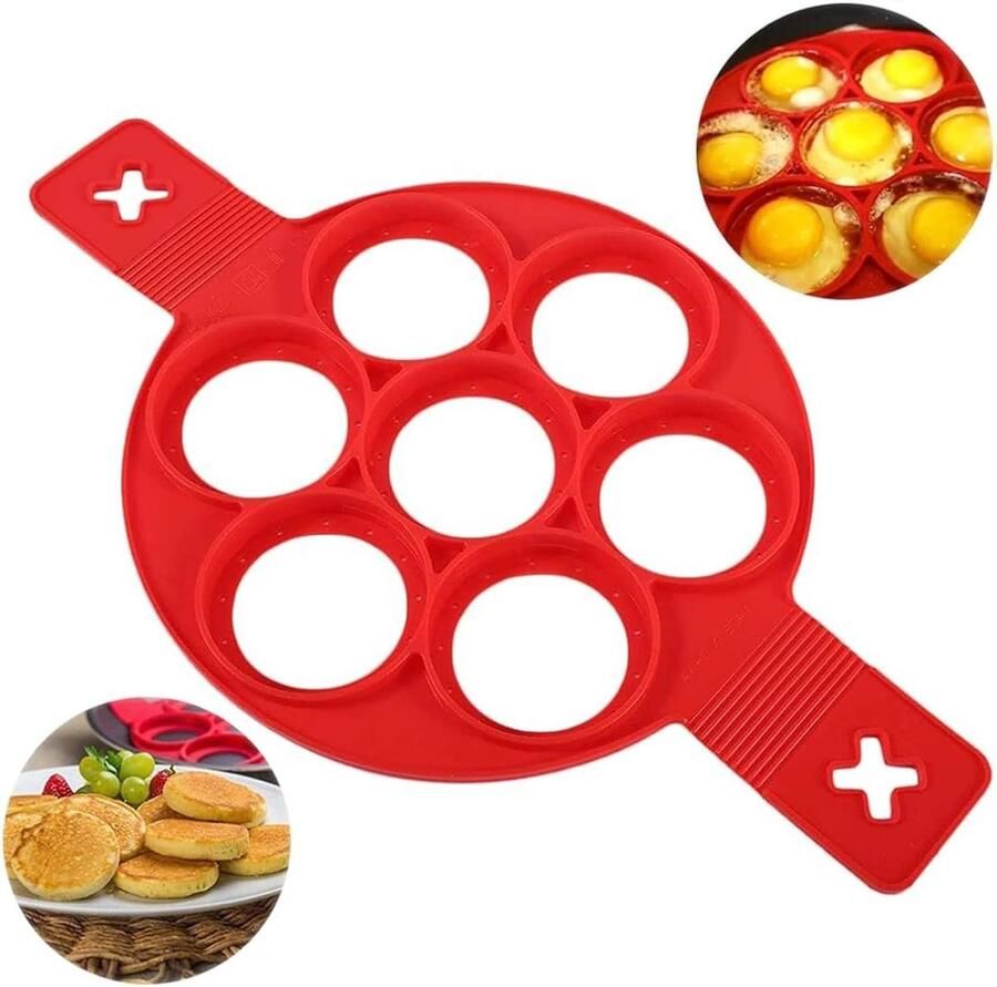 Pannenkoekvorm Siliconen Eierring Omeletmal Ontbijt Maken Anti-aanbaklaag Rood