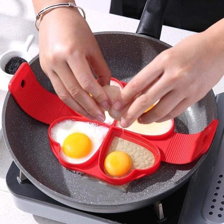 Pannenkoekvormen 2 stuks Hart en rond Lekkere pannenkoeken bakken Flexibel hittebestendig siliconen 25 cm breed Rood