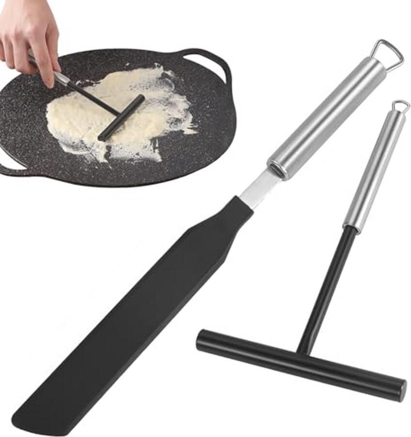 Pannenverdeler en Spatel Set voor Pannenkoeken en Crêpes Duurzaam Roestvrij Staal en Siliconen