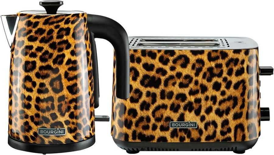 Panther set: trendy waterkoker en rooster met pantherprint ontwerp voor een modern keukeninterieur