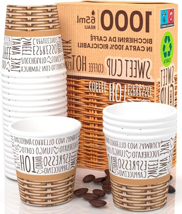 Papieren Bekers Kleine Wegwerp Espresso Drinken Biologisch Afbreekbaar Materiaal 65 ml Inhoud Wit