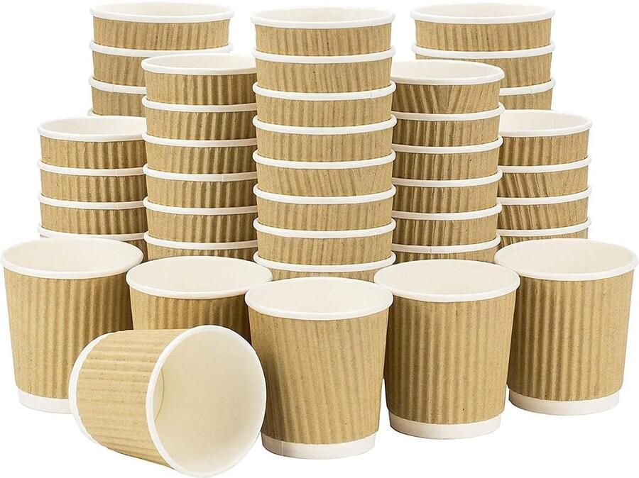 Papieren Koffiebekers Bekers To Go Koffie Drinken Dubbelwandige Isolatie 100 ml Bruin - Foto 2