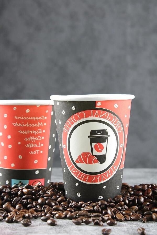 Papieren Koffiebekers Wegwerpbekers Theebekers Koffie Drinken PE Gecoat 340 ml Rood-Zwart