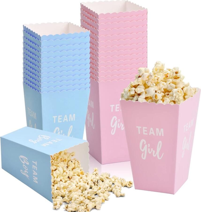 Papieren Popcorn Dozen Geslacht Onthulling 50 Stuks in Blauw en Roze