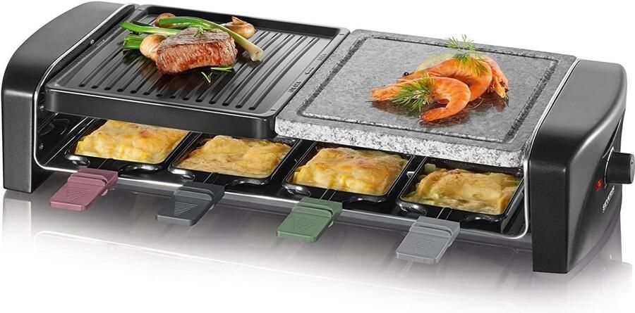 Party Grill Raclette Set Gezellig Tafelen Natuursteen Grillplaat 8 Personen Zwart