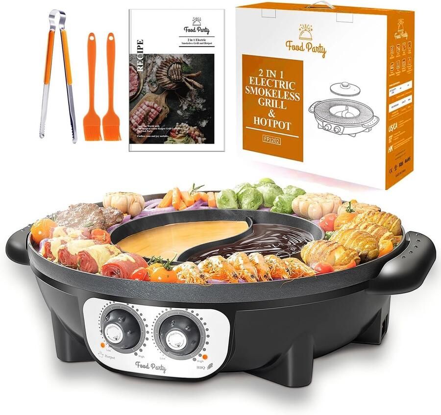 Party Hotpot Pan Koreaanse BBQ-grill Hot Pot Elektrisch 2-in-1 Chinese fondue binnengrill Elektrische rookloze barbecue Shabu Hotpot