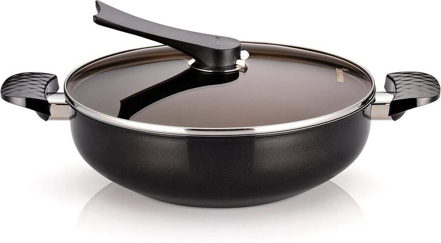 Party Wok Grote Koekenpan Gezellig Koken Diamant Anti-aanbaklaag 33 cm Zwart