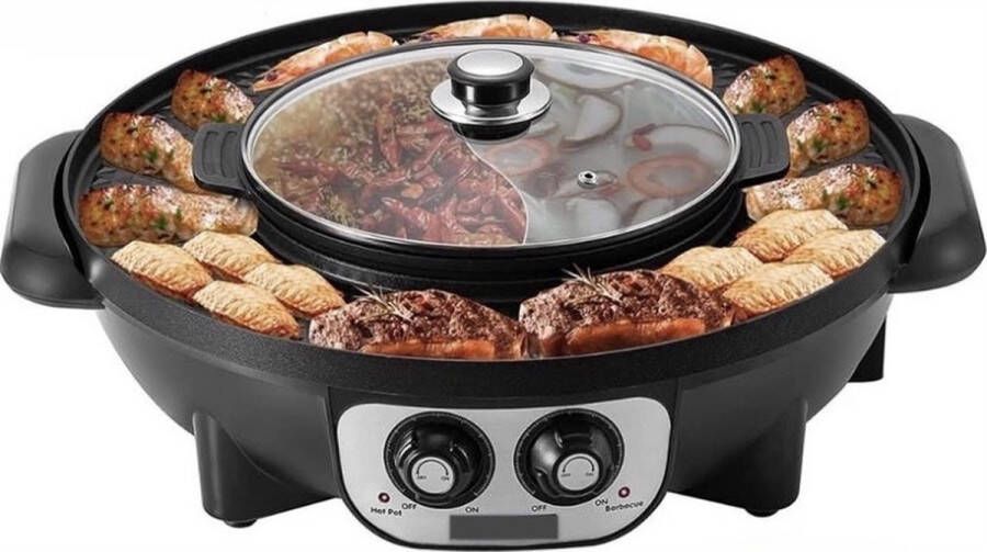Partypan Hapjespan Elektrische Pan Elektrische Multipan BBQ Hotpot Elektrisch Zwart Rond Inhoud 3 Liter