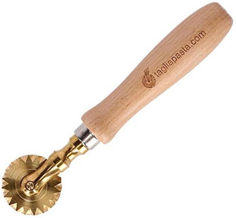 Pasta en gebak snijder met messing mes en houten handvat