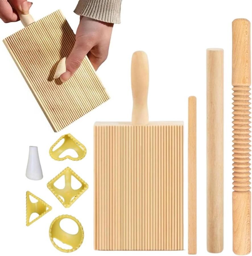 Pasta Gereedschap Set Bakbenodigdheden Hout Ambachtelijk Pasta Maken Inclusief 8 Stempels Complete Set Niet Gespecificeerd