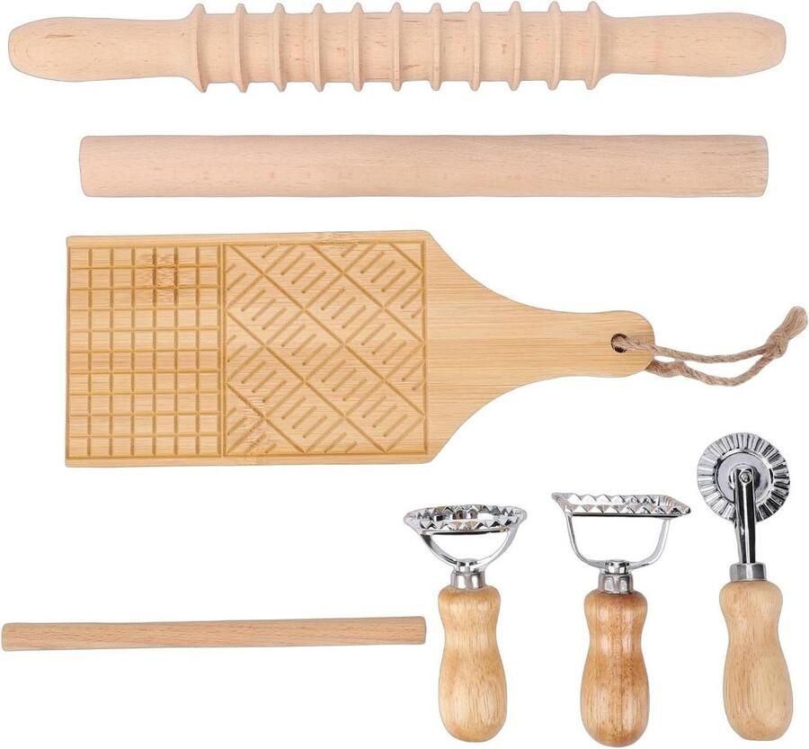 Pasta Gereedschap Set Zelfgemaakte Pasta Keuken Creativiteit 7 Delig Hout Complete Set Natuurlijk Hout