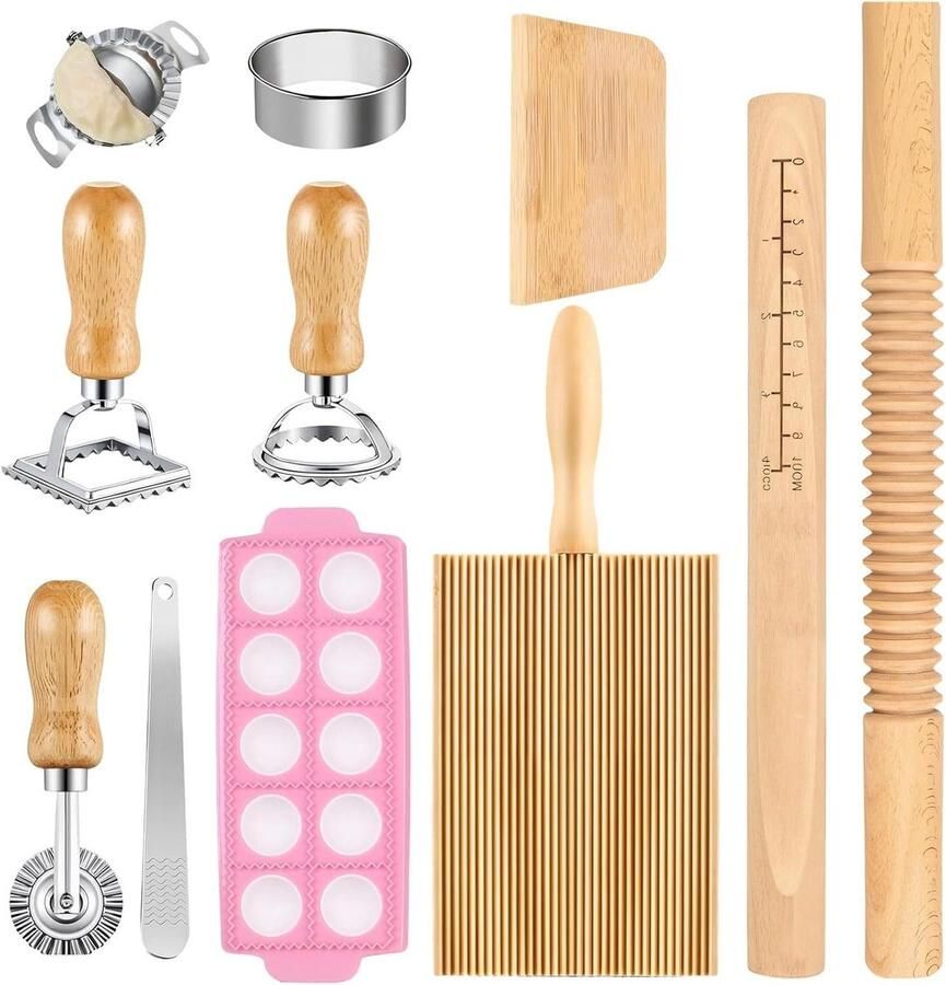Pasta Maken Gereedschap Knoedel Kit Thuis Italiaans Koken 11 Delige Set 800 Gram Houtkleur