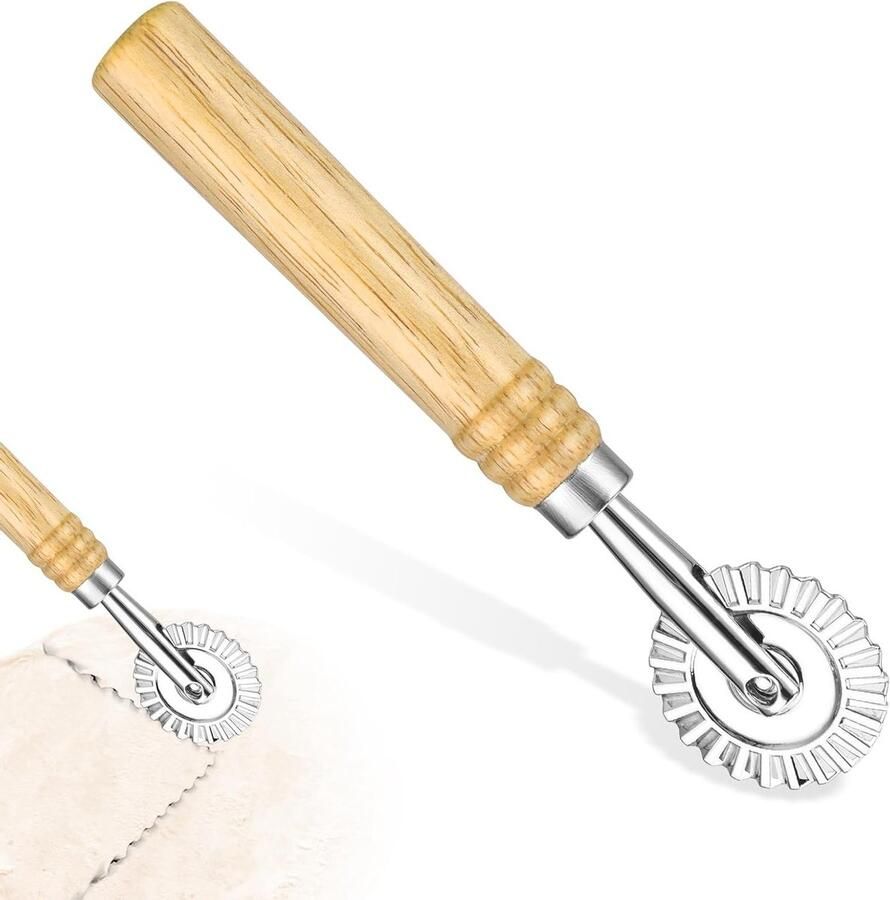 Pasta Snijwiel met Houten Handvat voor Ravioli Pizza en Deeg Ideaal voor Thuisbakken en Koekjes Snijden