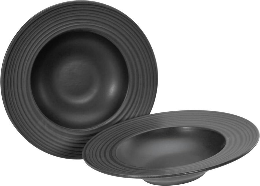 Pastaborden Set Bordenset Aardewerk Gourmet Dineren Verheven Reliëf Ø 27 cm Zwartgrijs