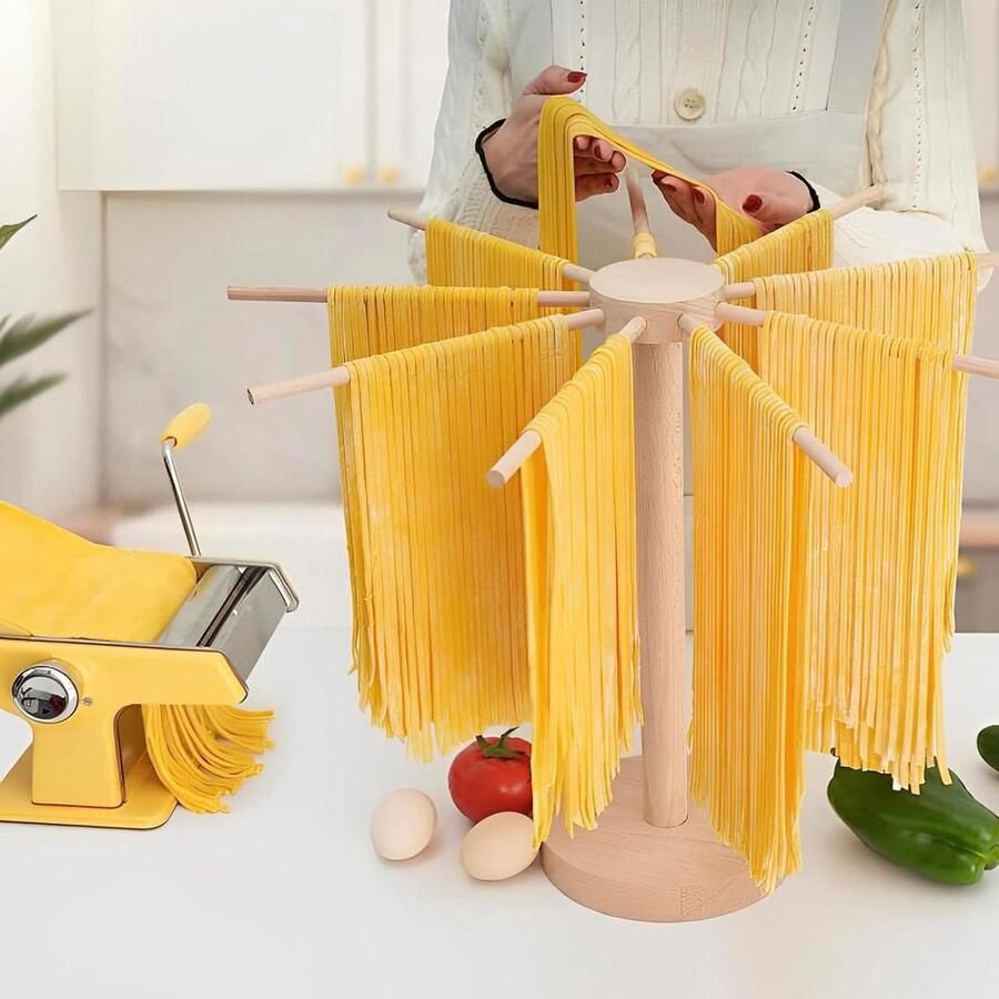 Pastadroger Hout Pastastandaard Drogen Zelfgemaakte Pasta Opvouwbaar Ontwerp 40 cm Hoog Natuurlijk Hout