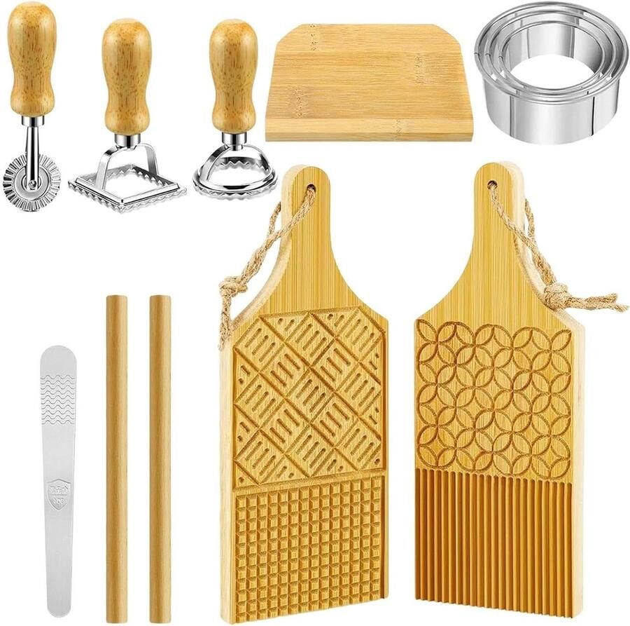 Pastagereedschap Set Keuken Accessoires Zelfgemaakte Pasta Duurzaam Houten Ontwerp 12 Delig Natuurlijk Hout