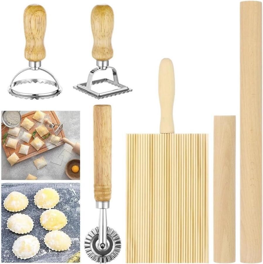 Pastagereedschap Set Pastamaker Hulpmiddelen Zelf Pasta Maken Complete Keukengadget 6 Delig Houtkleur