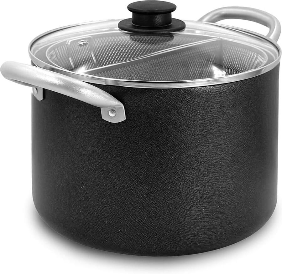Pastakoker Aluminium Pastapan Koken Thuis Pasta Maken Twee RVS Manden 22 cm Zilver