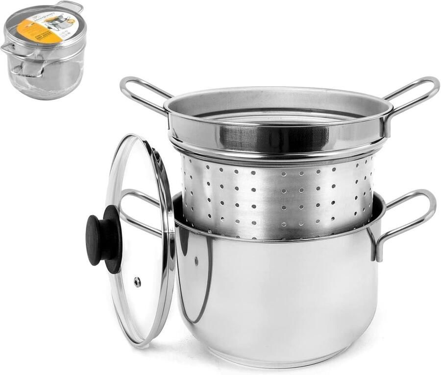 Pastakoker RVS Kookpan Deksel Koken van Pasta Vaatwasserbestendig 20 cm Zilverkleurig