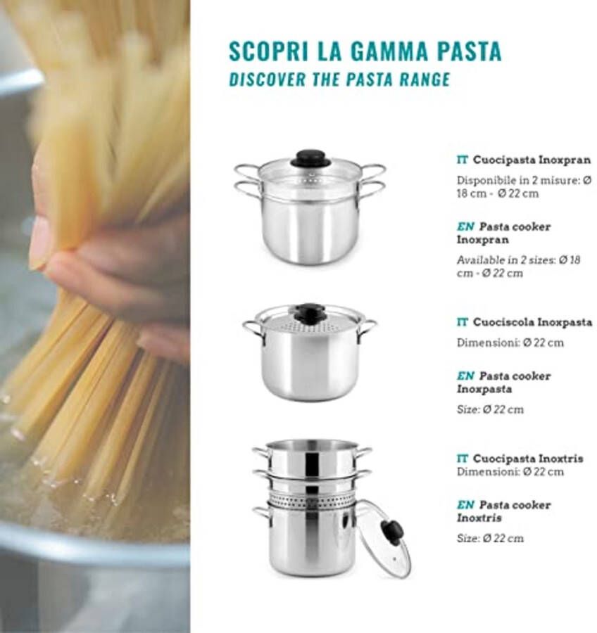 Pastakoker van 22 cm Roestvrijstalen stoompan met glazen deksel – Gasbruikbaar en vaatwasmachinebestendig